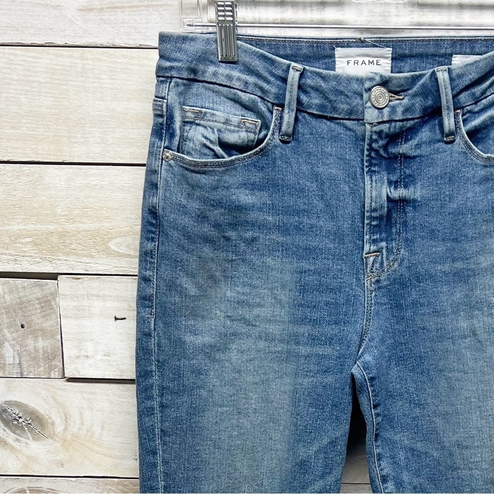 Frame Le Crop Mini Boot Fray Hem Jeans Size 27 Blue Denim Medium Wash‎ - Picture 4 of 13